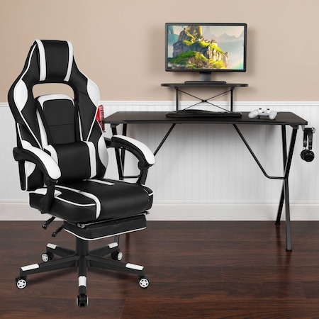 Flash Furniture Black Gaming Desk-Cup Holder/Reclining Chair Set BLN-X40RSG1031-WH-GG